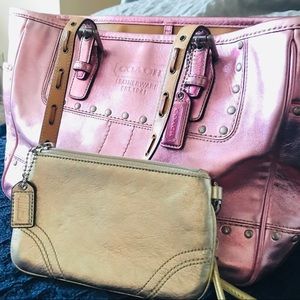 coach metallic handbag + free bonus coach wristlet